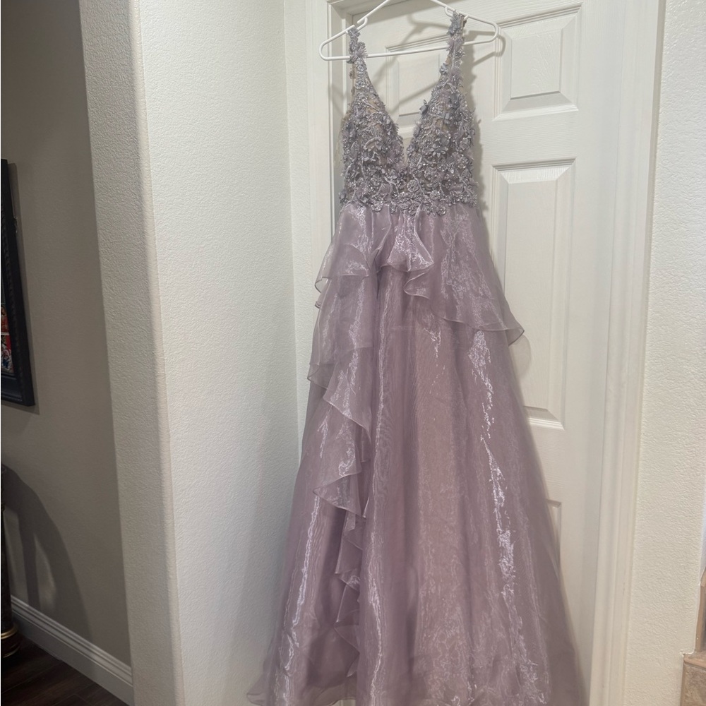 Elegant Lavender Gown with Floral Details